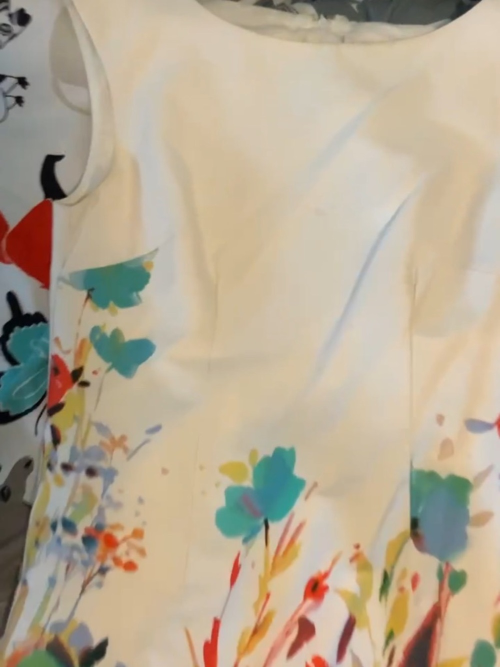 Chetta B White Midi Dress with Teal & Multicolor Floral Print